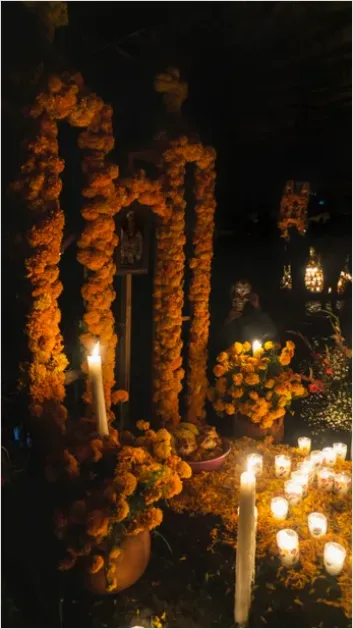 Detail Day Of The Dead Altar Marigolds Candles Number 4