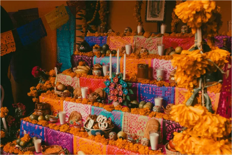 Detail Day Of The Dead Altar Marigolds Candles Number 5