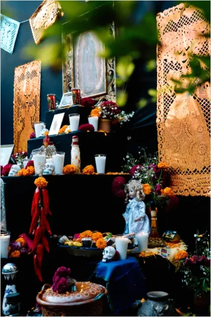 Detail Day Of The Dead Altar Marigolds Candles Number 6