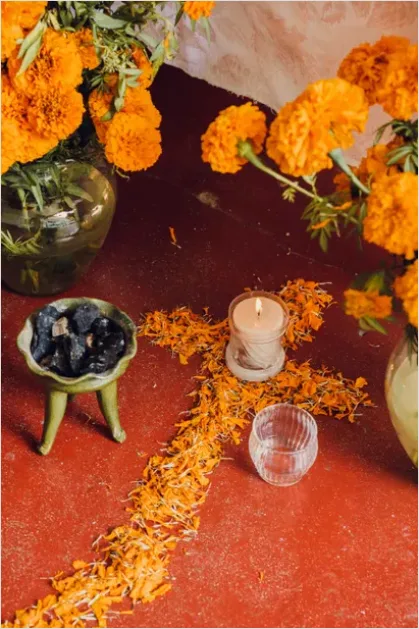 Detail Day Of The Dead Altar Marigolds Candles Number 8