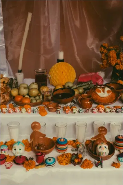 Detail Day Of The Dead Altar Marigolds Candles Number 10