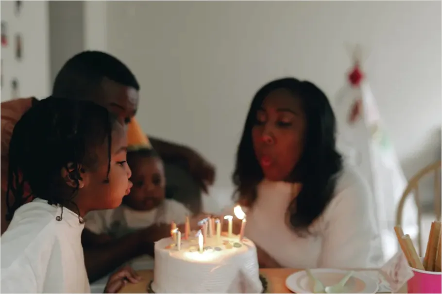 Detail Family Blowing Candles Birthday Cake Close Up Number 2