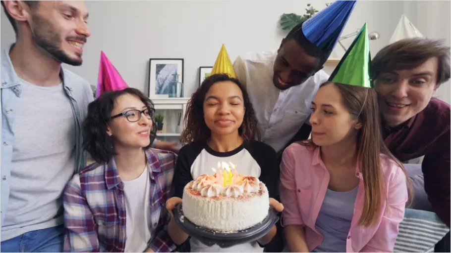 Detail Family Blowing Candles Birthday Cake Close Up Number 14