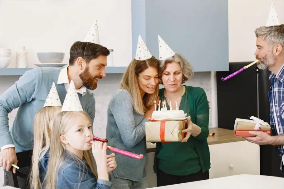 Detail Family Blowing Candles Birthday Cake Close Up Number 16
