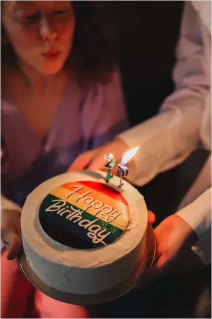 Detail Family Blowing Candles Birthday Cake Close Up Number 10