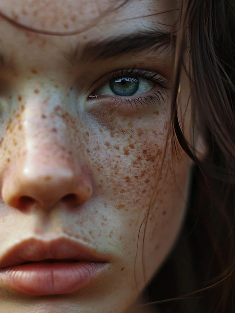 Detail Freckled Face Portrait Close Up Number 10