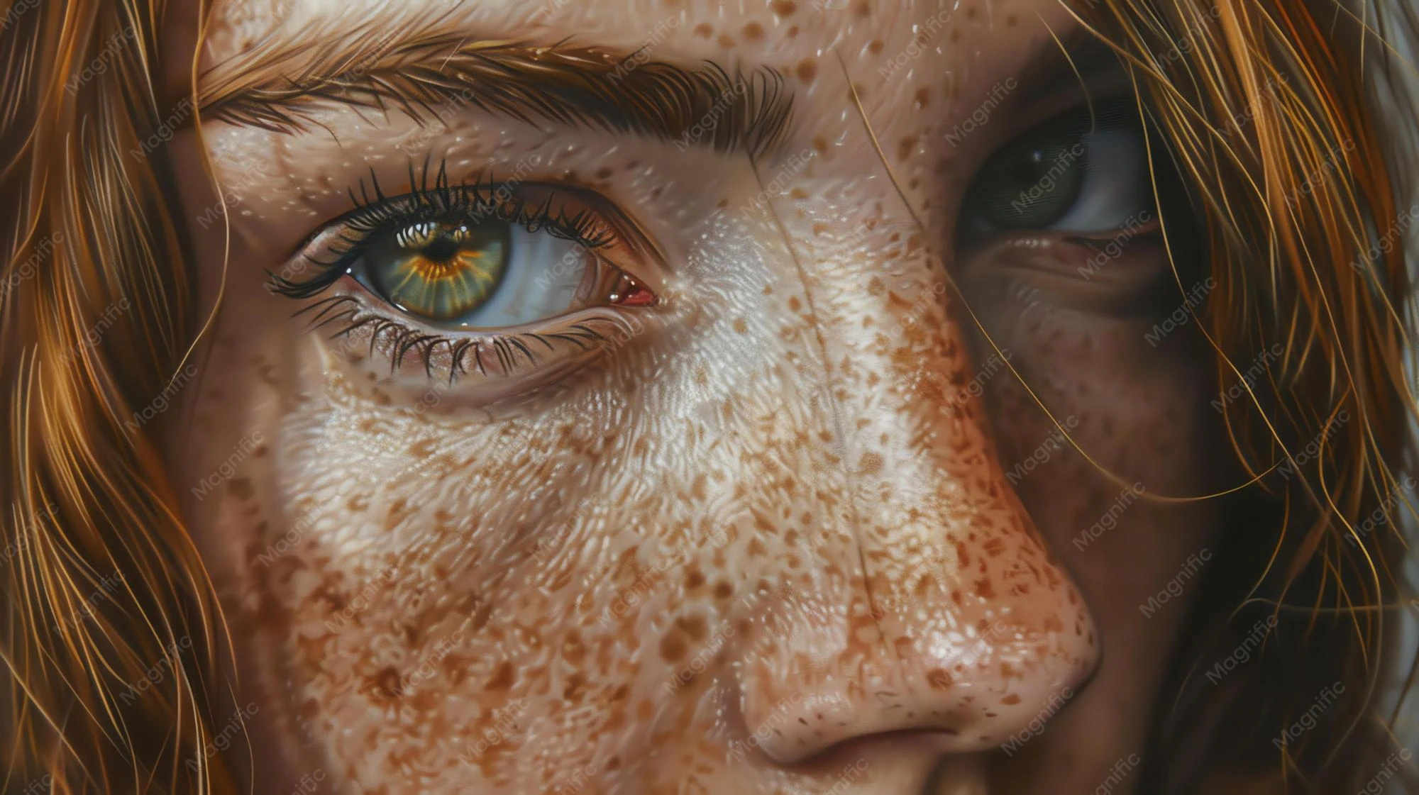 Detail Freckled Face Portrait Close Up Number 12