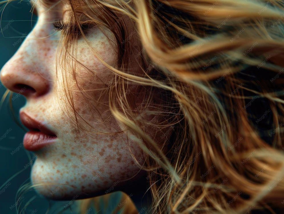 Detail Freckled Face Portrait Close Up Number 13