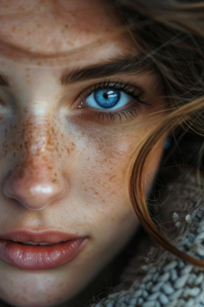 Detail Freckled Face Portrait Close Up Number 17