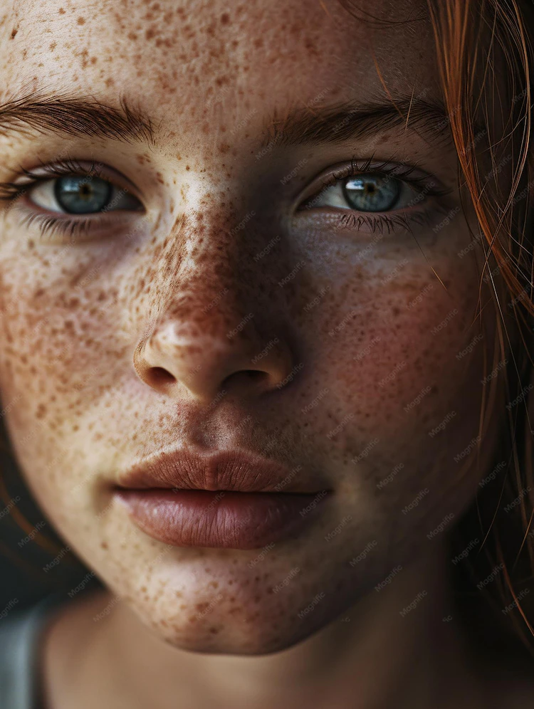 Detail Freckled Face Portrait Close Up Number 4