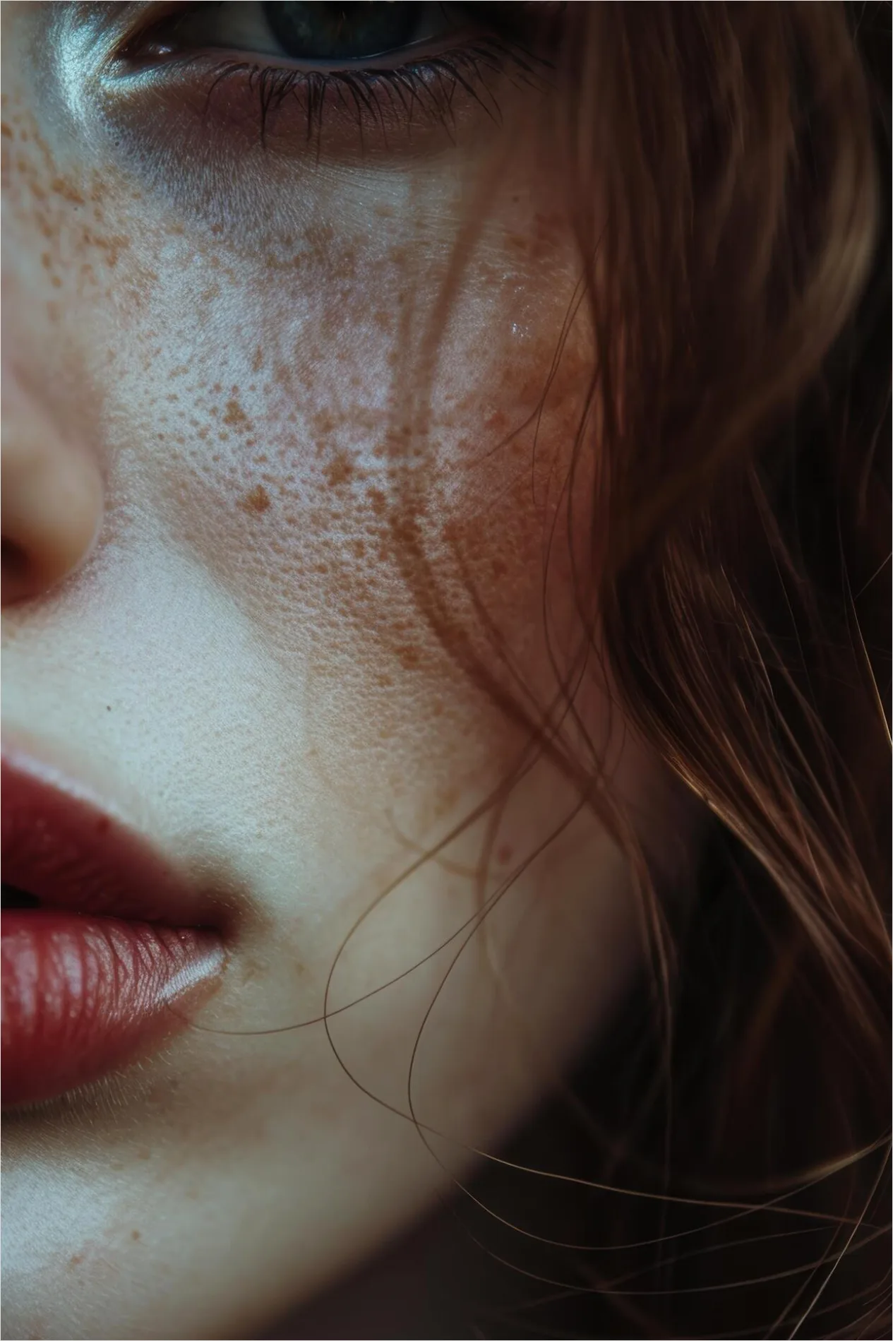 Detail Freckled Face Portrait Close Up Number 5