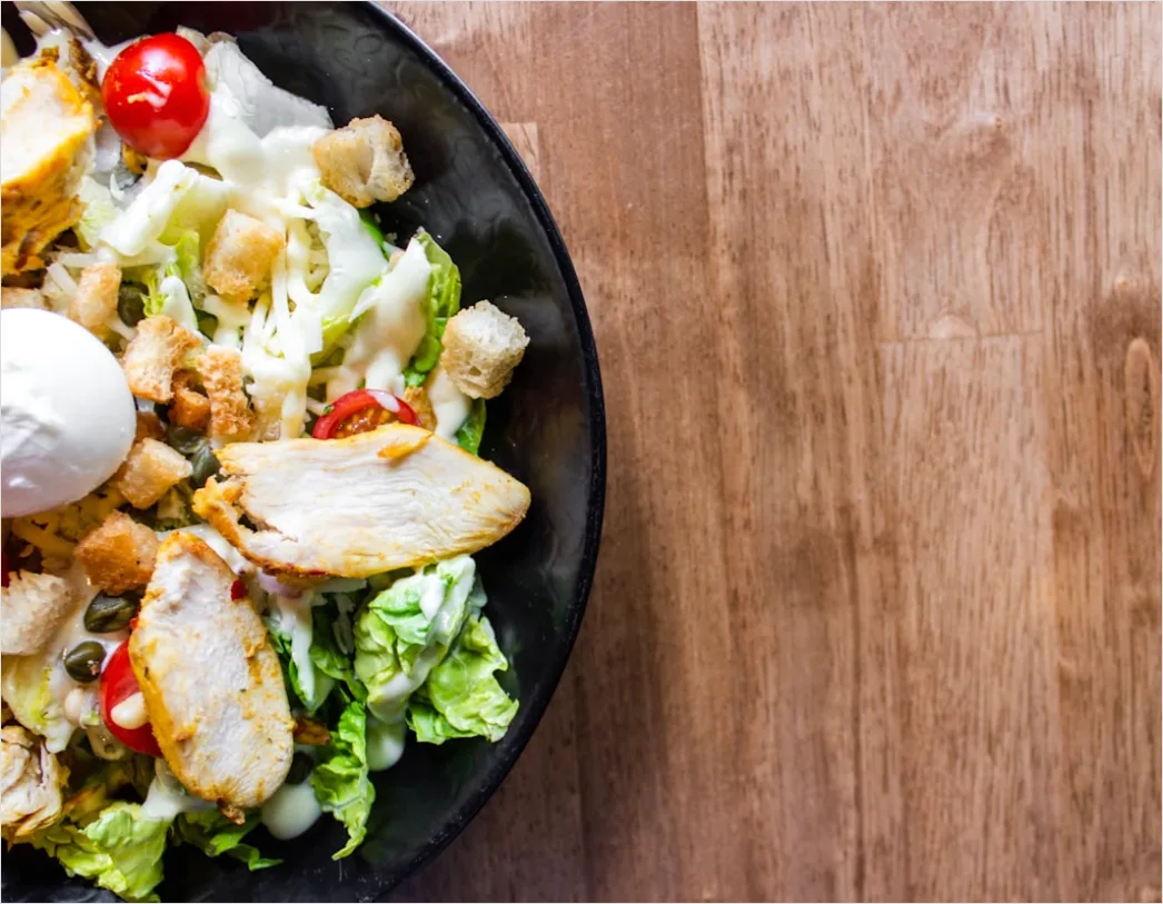 Fresh Salad Bowl Wooden Table Overhead 2a62