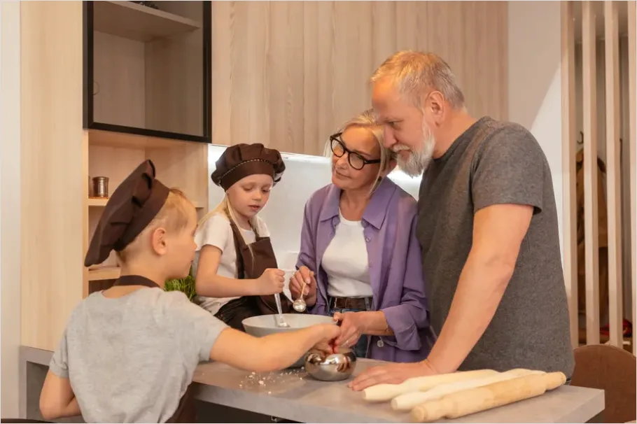 Detail Grandparents With Grandchildren Baking Together Number 4