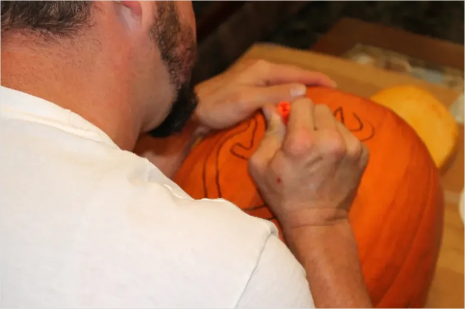 Detail Halloween Pumpkin Carving Hands Close Up Number 3