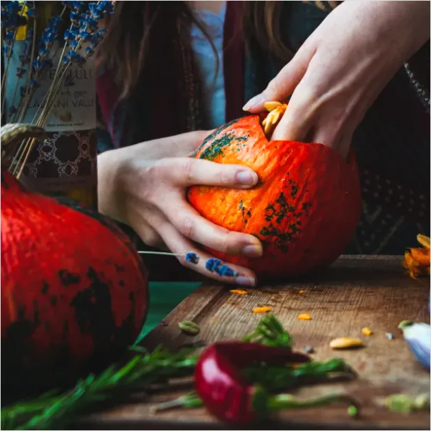 Detail Halloween Pumpkin Carving Hands Close Up Number 5