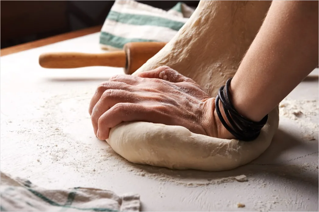 Detail Hands Kneading Dough Flour Dust Close Up Number 2