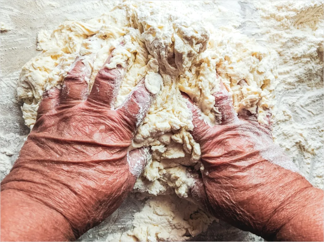 Detail Hands Kneading Dough Flour Dust Close Up Number 14