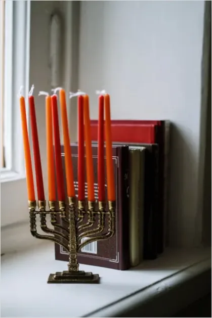 Detail Hanukkah Menorah Candles Glowing Window Number 12