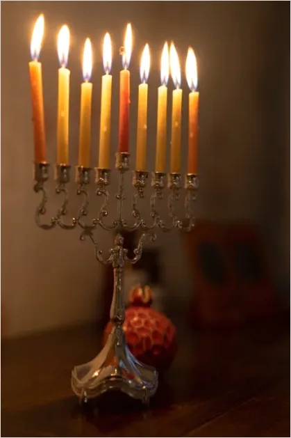 Detail Hanukkah Menorah Candles Glowing Window Number 13