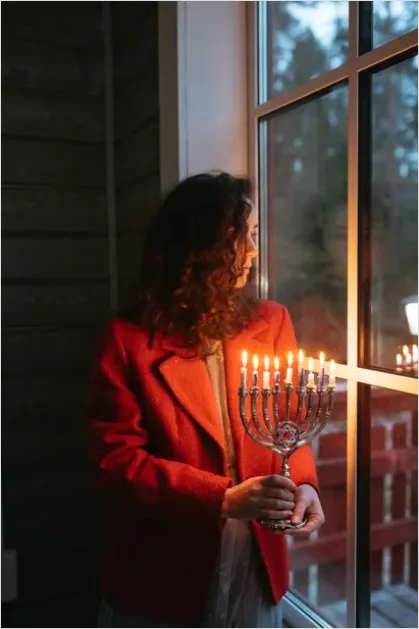 Detail Hanukkah Menorah Candles Glowing Window Number 10