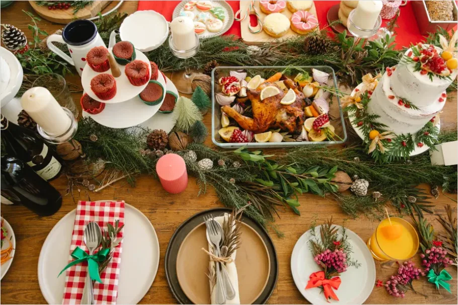 Detail Holiday Family Dinner Table Overhead View Number 2