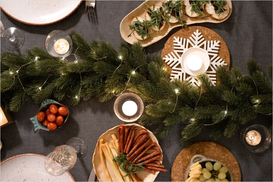 Detail Holiday Family Dinner Table Overhead View Number 12