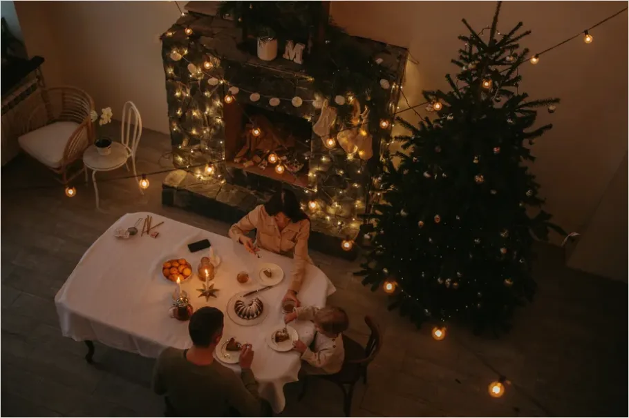 Detail Holiday Family Dinner Table Overhead View Number 13