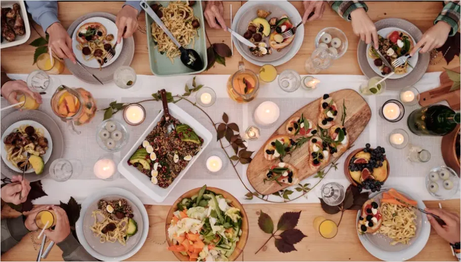 Detail Holiday Family Dinner Table Overhead View Number 14