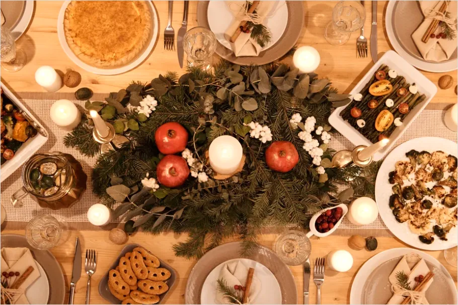 Detail Holiday Family Dinner Table Overhead View Number 5