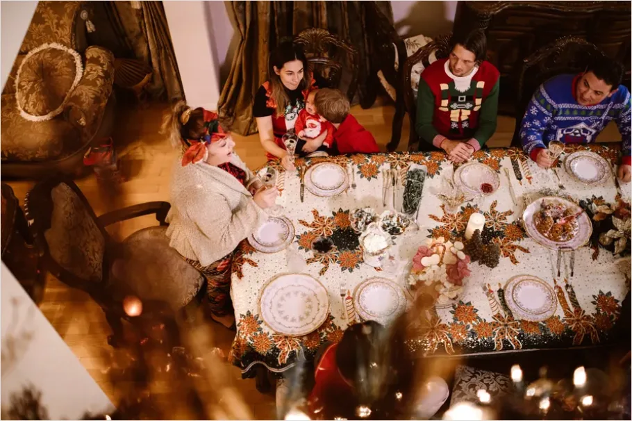 Detail Holiday Family Dinner Table Overhead View Number 8