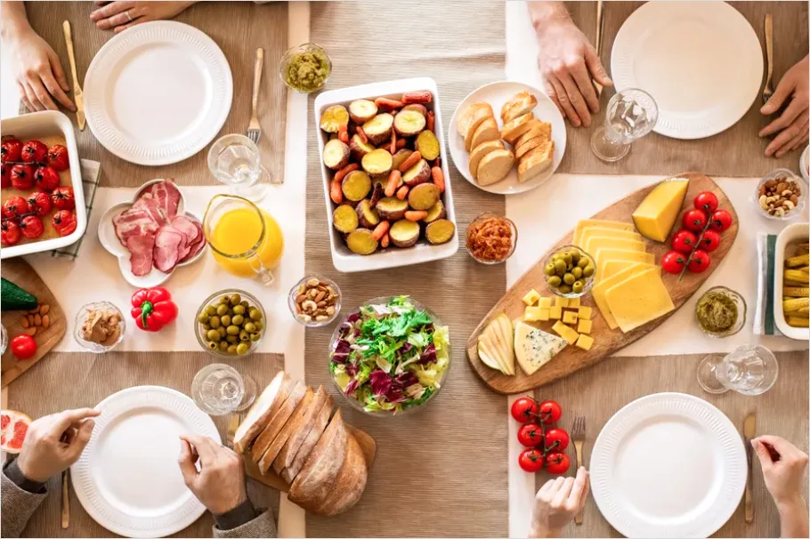 Detail Holiday Family Dinner Table Overhead View Number 10