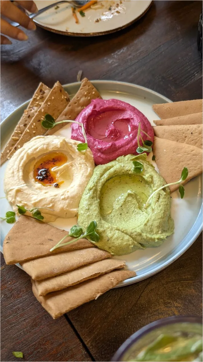 Detail Hummus Plate Pita Veggies Top View Number 7