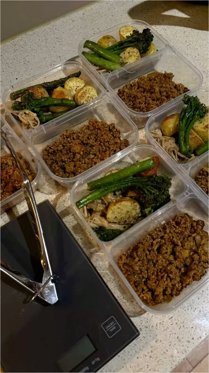 Detail Meal Prep Ingredients Lined Up Counter Number 3
