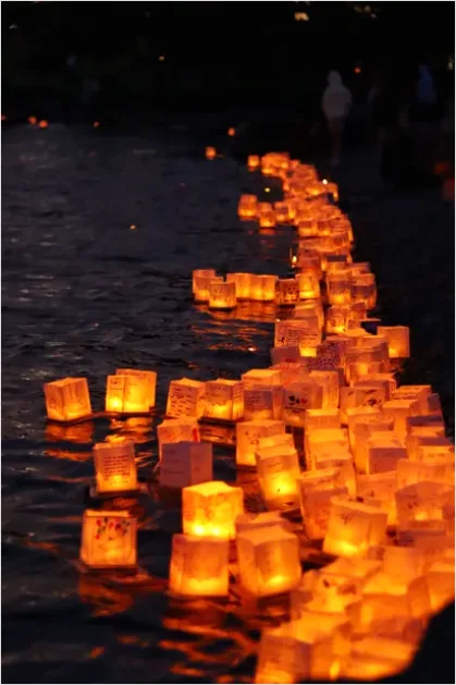 Obon Lanterns River Night Reflection F0ca