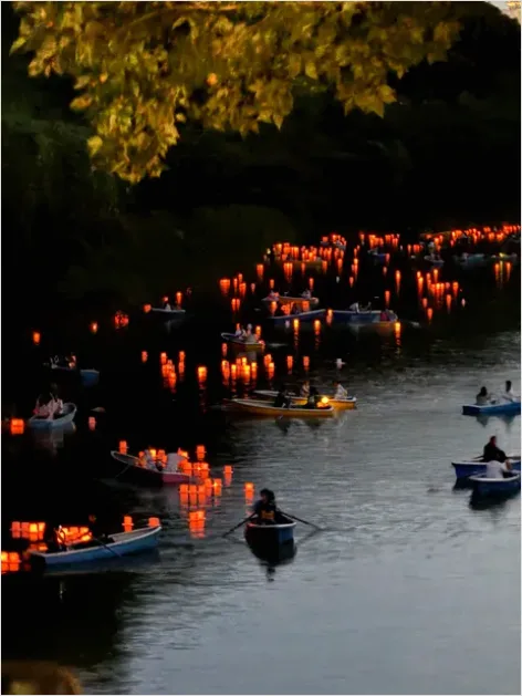Detail Obon Lanterns River Night Reflection Number 2