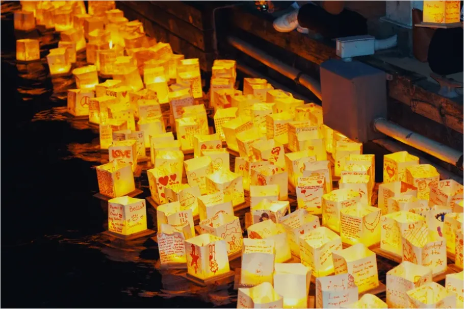 Detail Obon Lanterns River Night Reflection Number 6
