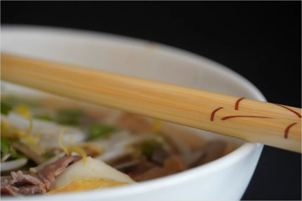 Detail Pho Soup Bowl Fresh Herbs Garnish Number 7