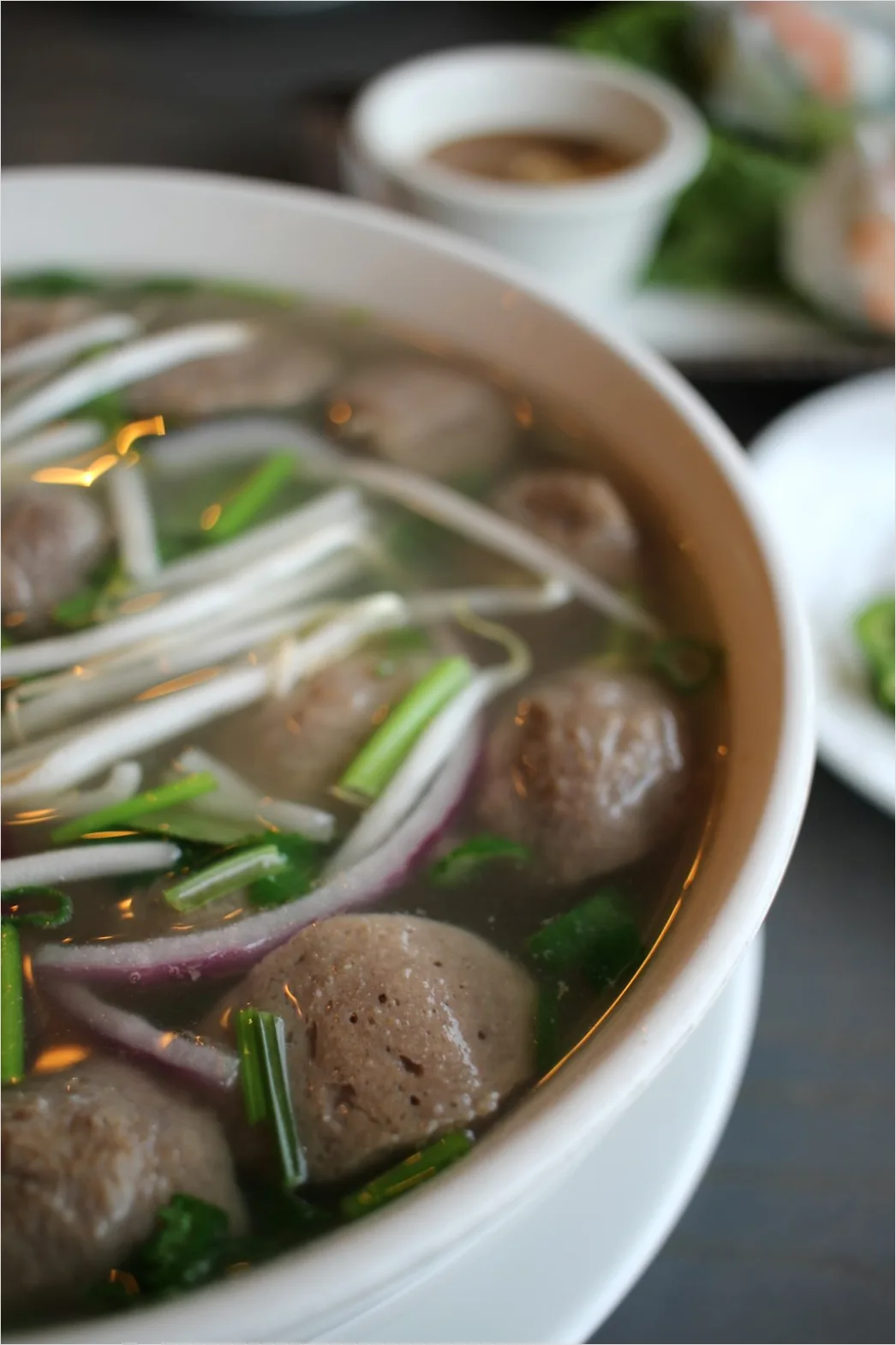 Detail Pho Soup Bowl Fresh Herbs Garnish Number 8