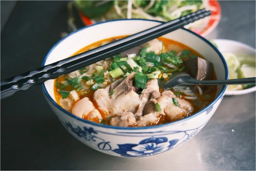 Detail Pho Soup Bowl Fresh Herbs Garnish Number 9