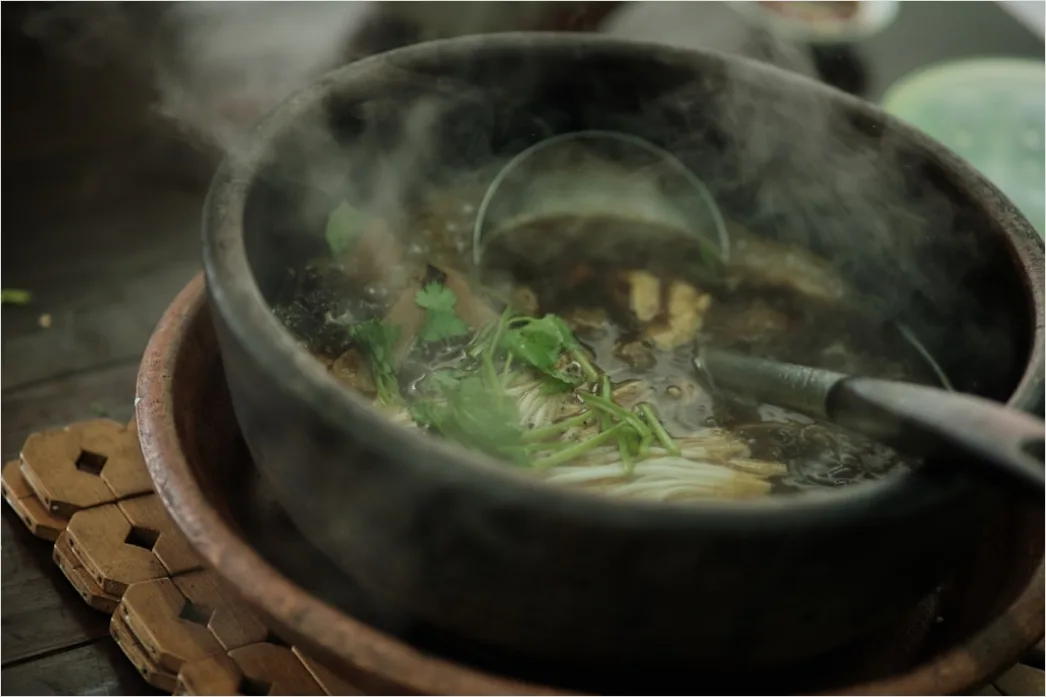 Detail Pho Soup Bowl Fresh Herbs Garnish Number 10