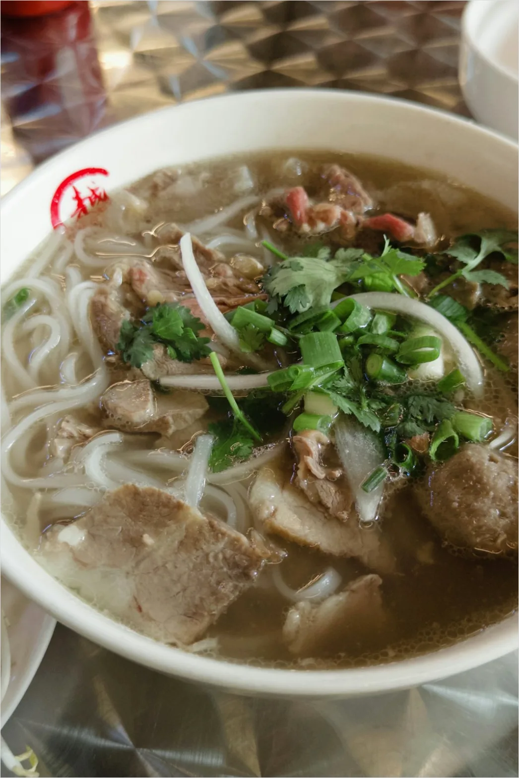 Detail Pho Soup Bowl Fresh Herbs Garnish Number 11