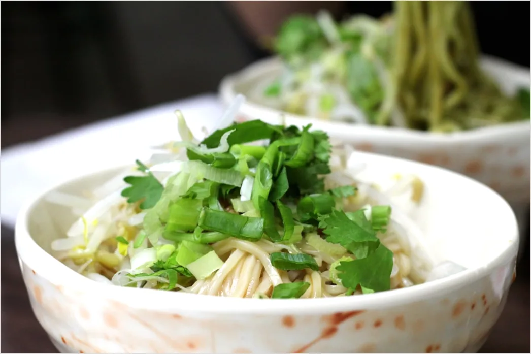 Detail Pho Soup Bowl Fresh Herbs Garnish Number 15