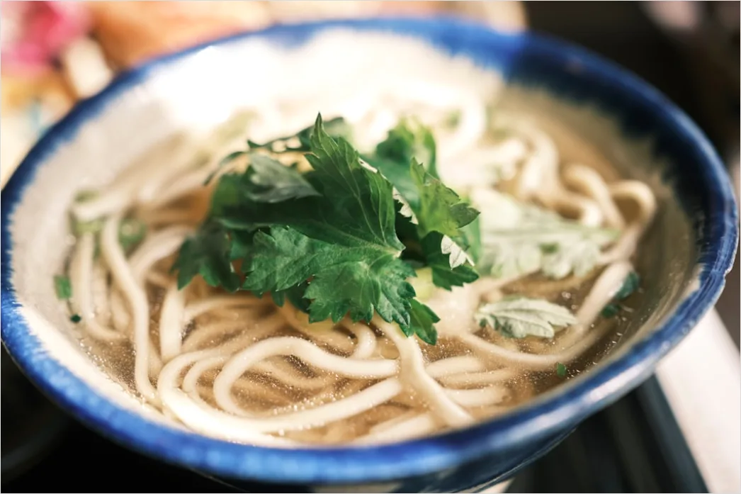 Detail Pho Soup Bowl Fresh Herbs Garnish Number 2