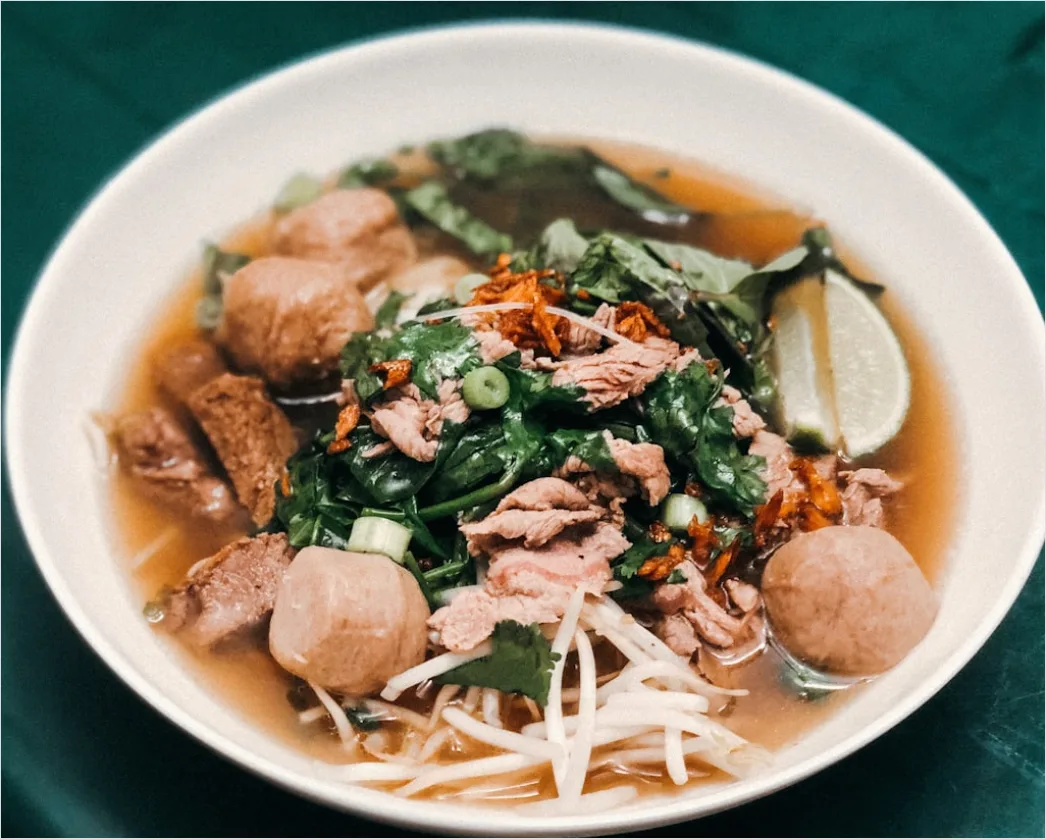 Detail Pho Soup Bowl Fresh Herbs Garnish Number 3