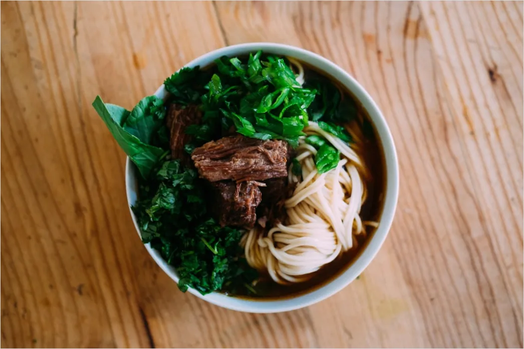 Detail Pho Soup Bowl Fresh Herbs Garnish Number 5