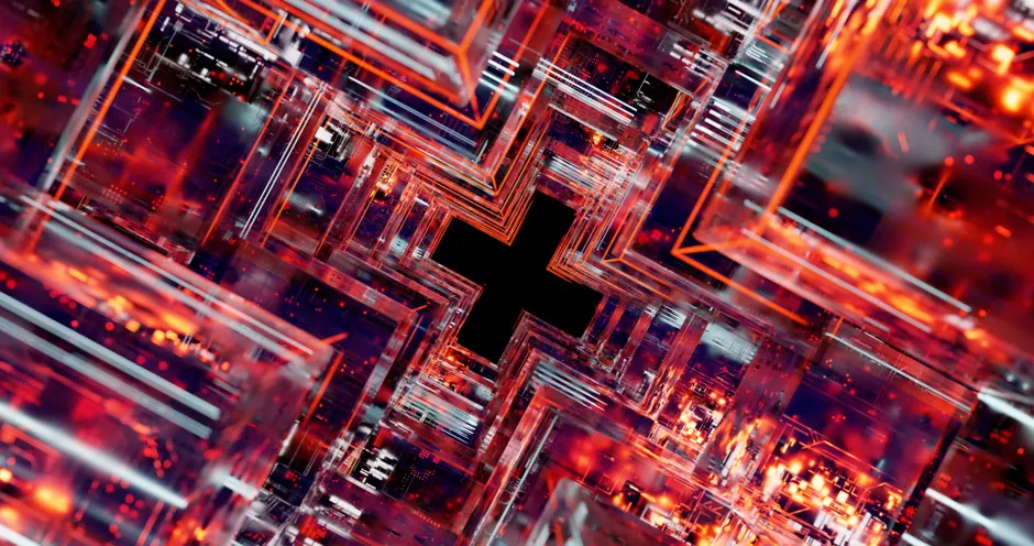 Detail Quantum Computing Concept Glowing Qubits Abstract Number 2