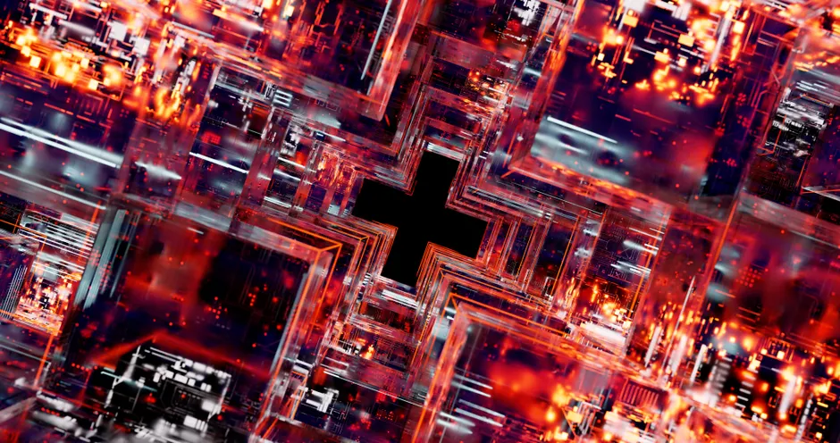 Detail Quantum Computing Concept Glowing Qubits Abstract Number 12