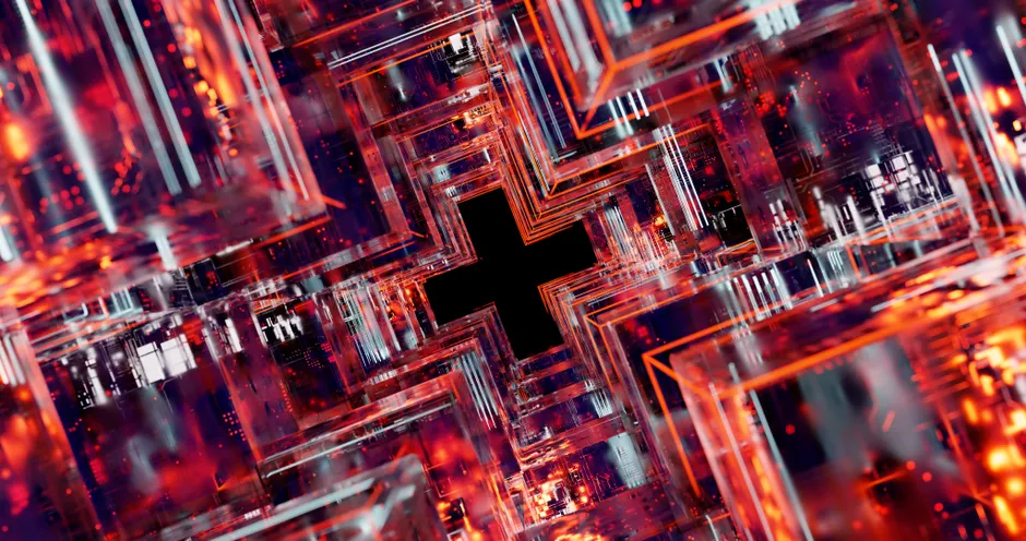 Detail Quantum Computing Concept Glowing Qubits Abstract Number 16