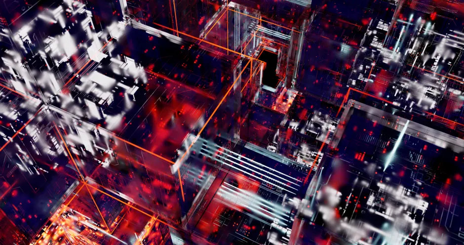 Detail Quantum Computing Concept Glowing Qubits Abstract Number 7