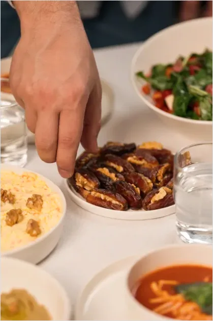 Detail Ramadan Iftar Meal Dates Water Close Up Number 15